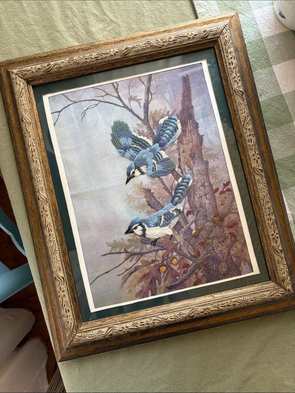 Framed Blue and Cream Bird Wall Art – Home Art Fiber Arts